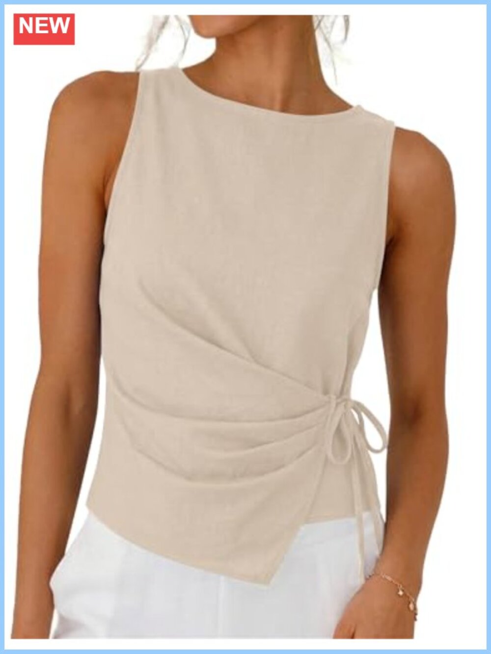 Linen Cotton Tie Front Asymmetrical Crop Tank Top Women's